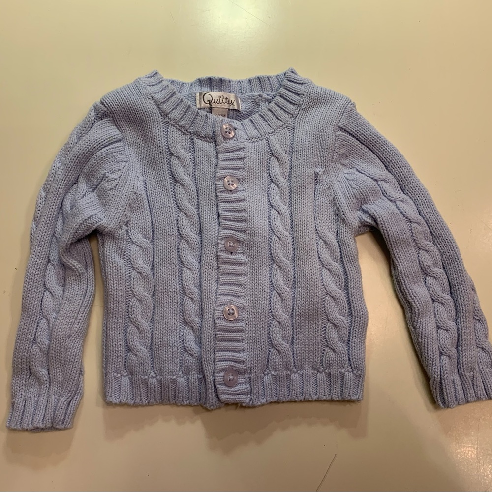 Quiltex Light Blue Button Down Sweater 6-9 months.